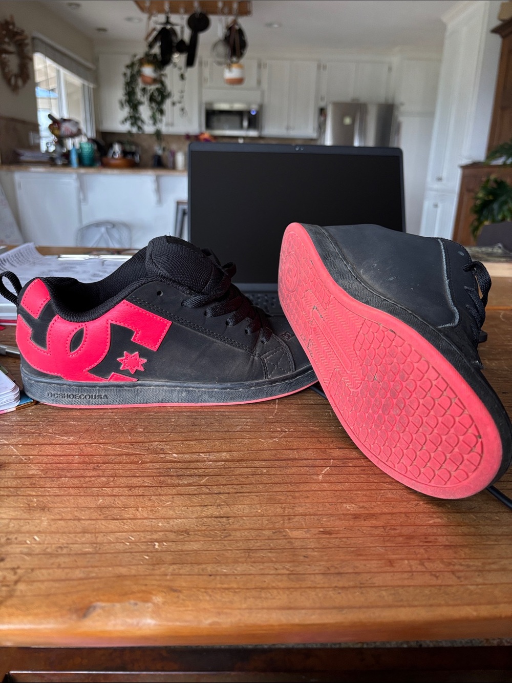 DC Kids Black and Pink Skate Sneakers